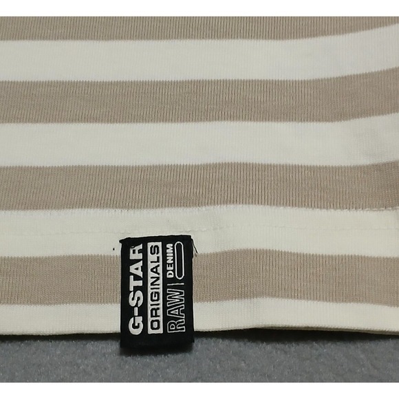 G-Star Raw Mens T-Shirt Essential Beige Striped T Shirt Ringer Milk Spray Green - Picture 5 of 12